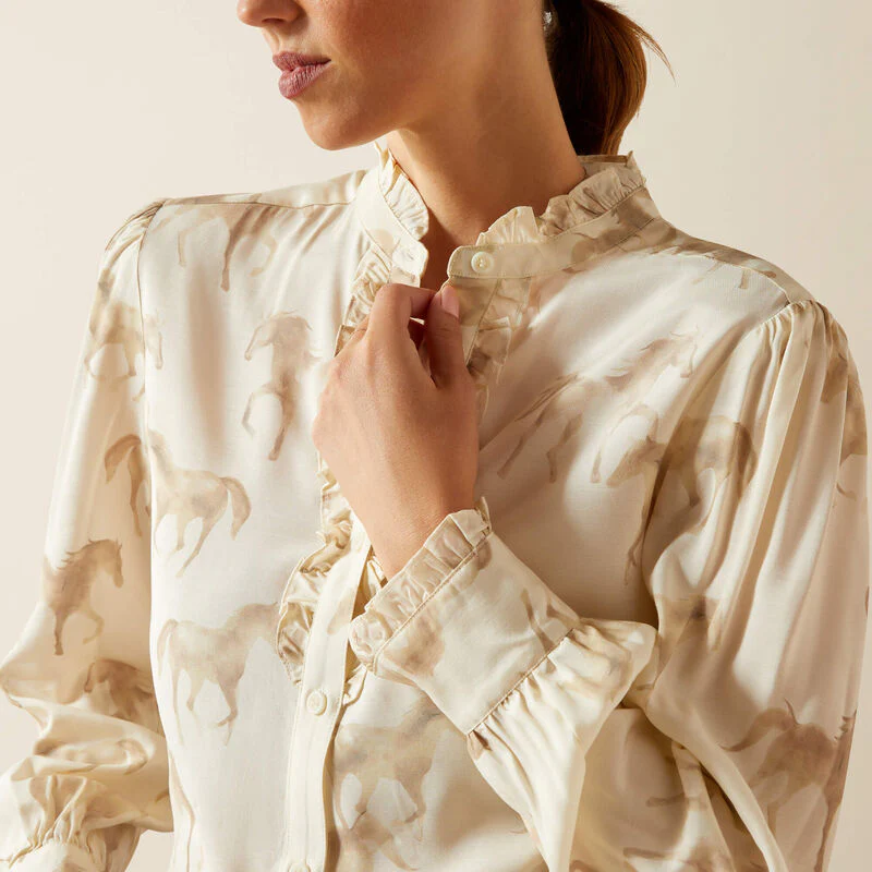 Ariat Cricklade Blouse - Watercolour Horse Print - Image 4