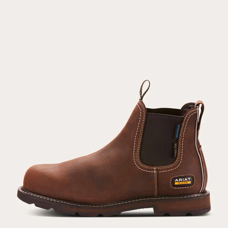Ariat Groundbreaker Chelsea Waterproof Steel Toe Work Boot - Dark Brown - Image 3
