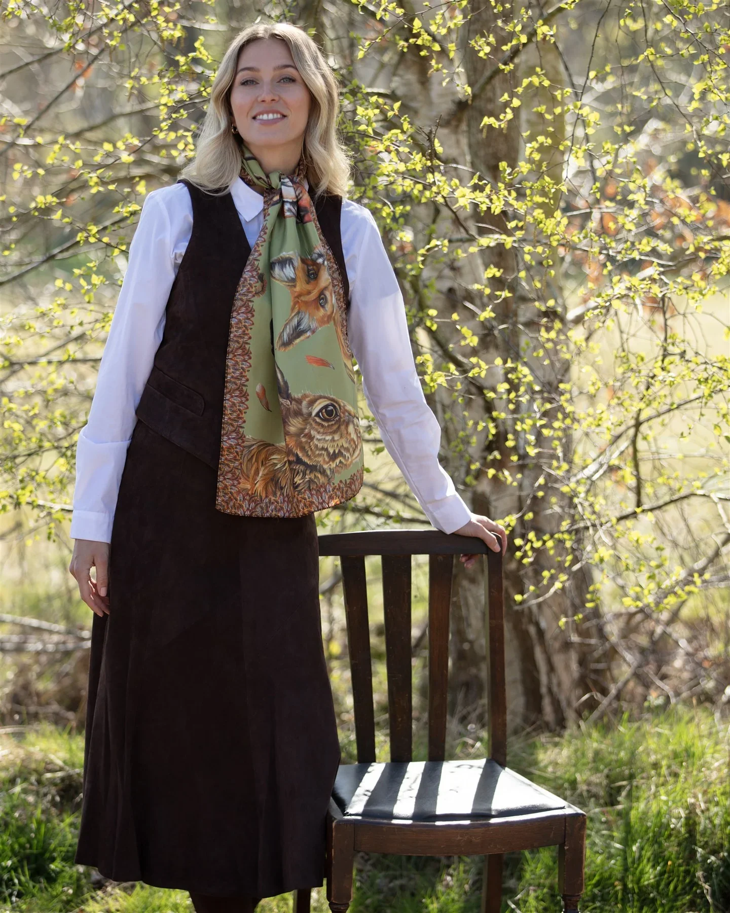 Clare Haggas Ahead of the Game Fern Green Classic Pure Silk Scarf - Image 3