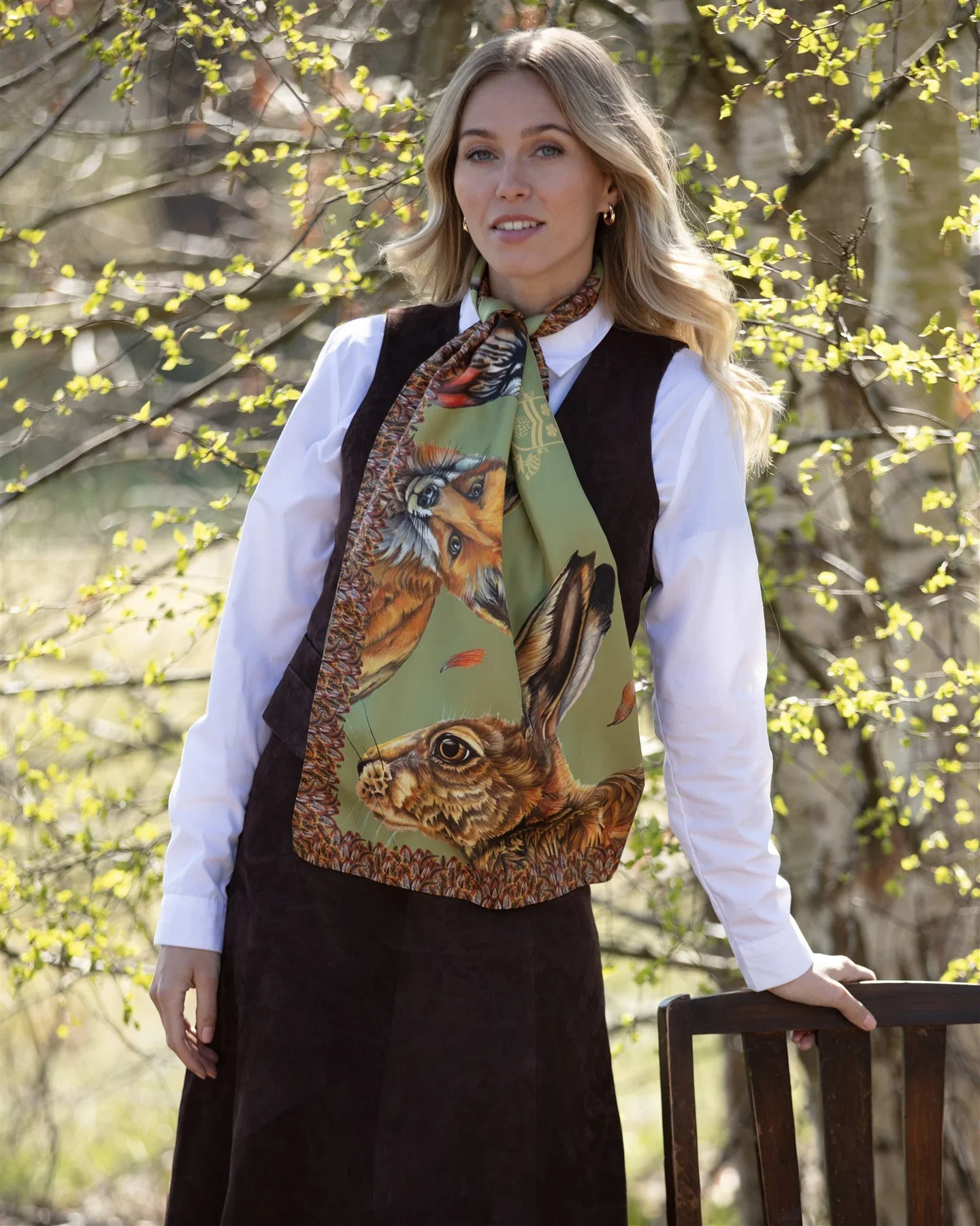 Clare Haggas Ahead of the Game Fern Green Classic Pure Silk Scarf - Image 6