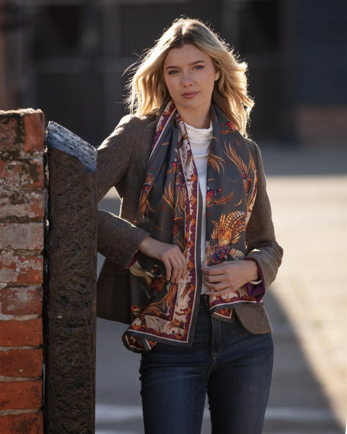 Clare Haggas George & Friends Charcoal Classic Pure Silk Scarf - Image 4