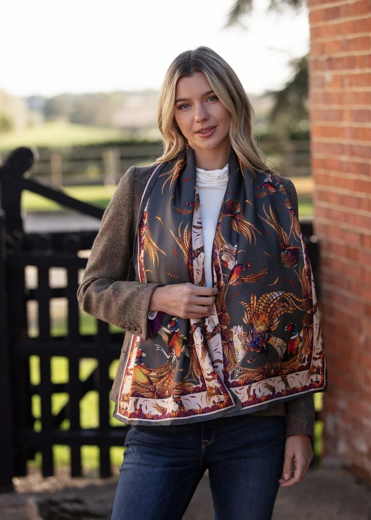 Clare Haggas George & Friends Charcoal Classic Pure Silk Scarf - Image 5