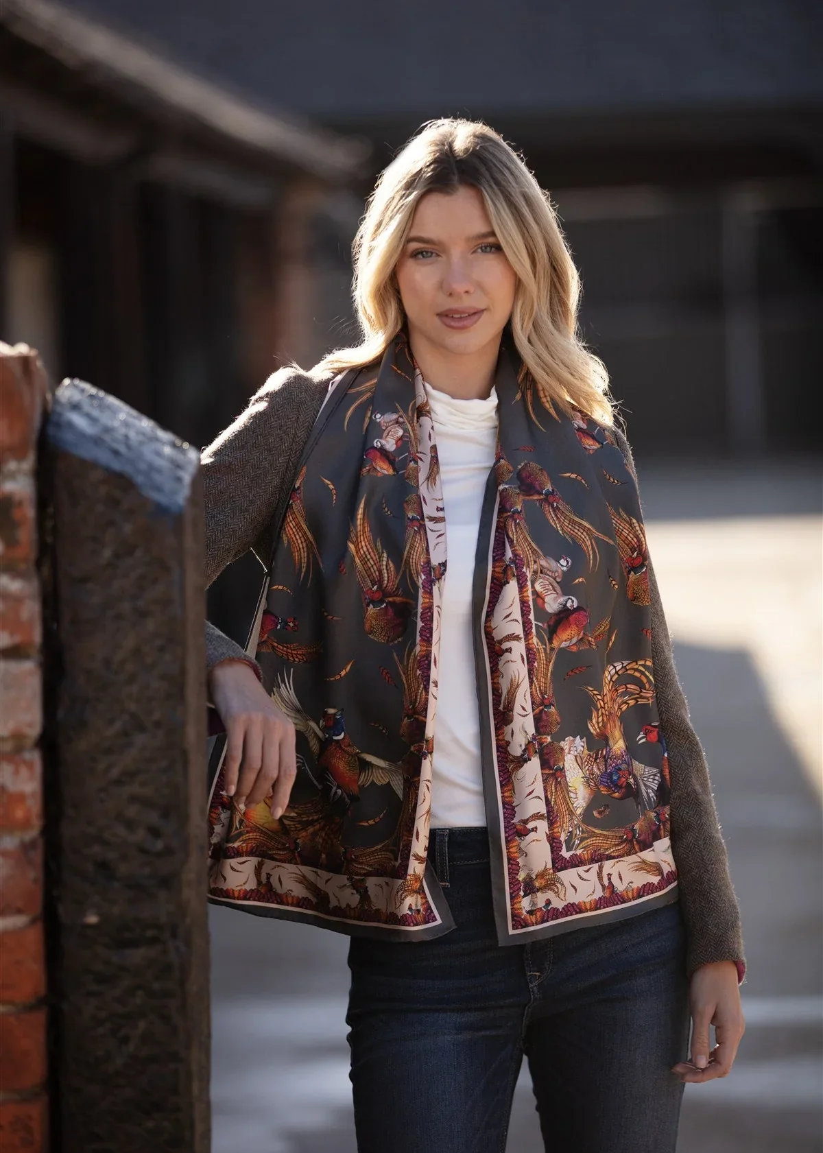 Clare Haggas George & Friends Charcoal Classic Pure Silk Scarf - Image 6